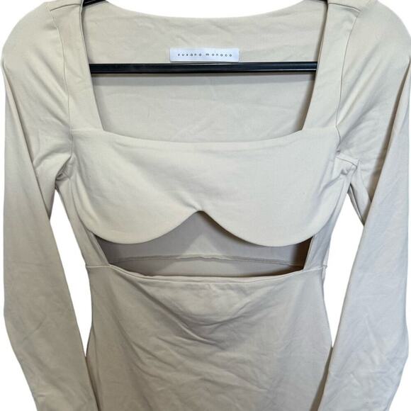 Susana Monaco Square Neck Cutout Dress Bodycon Long Sleeves Cream Size Small - Picture 6 of 12